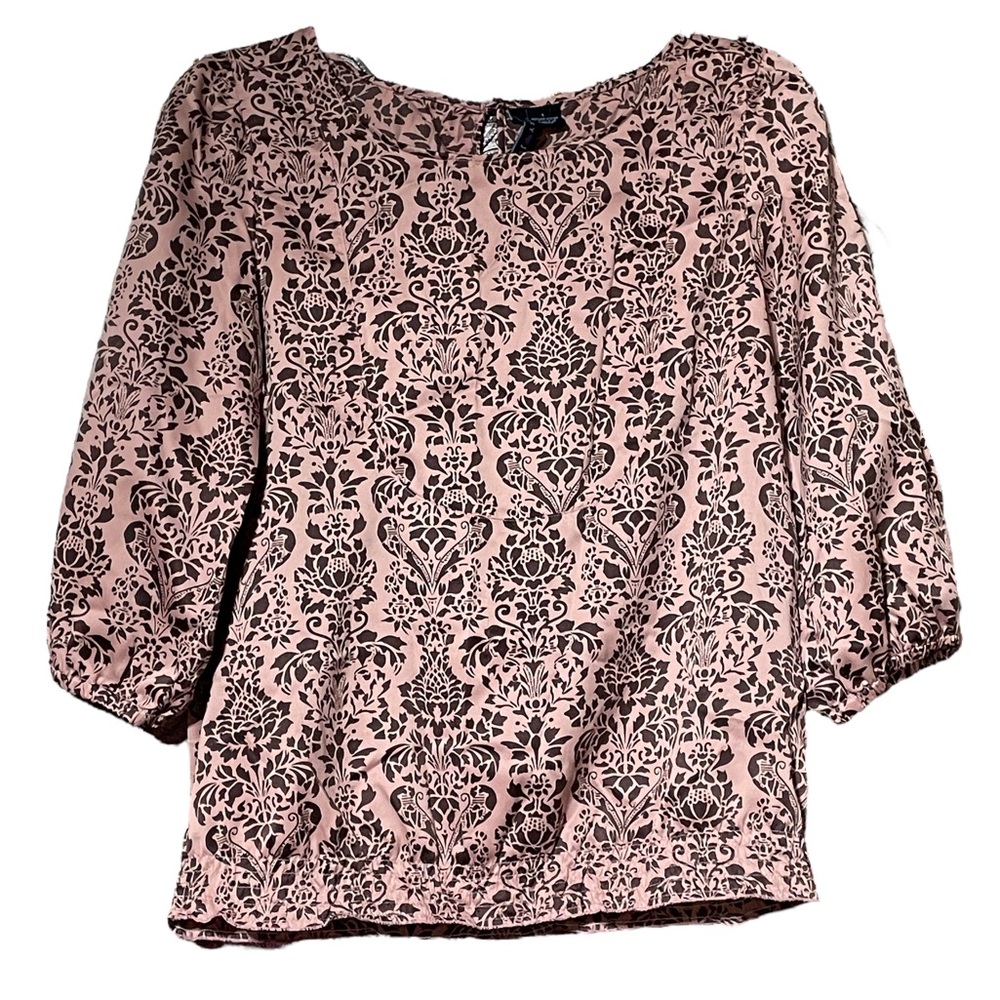 Ashley Judd pink & brown silky shirt